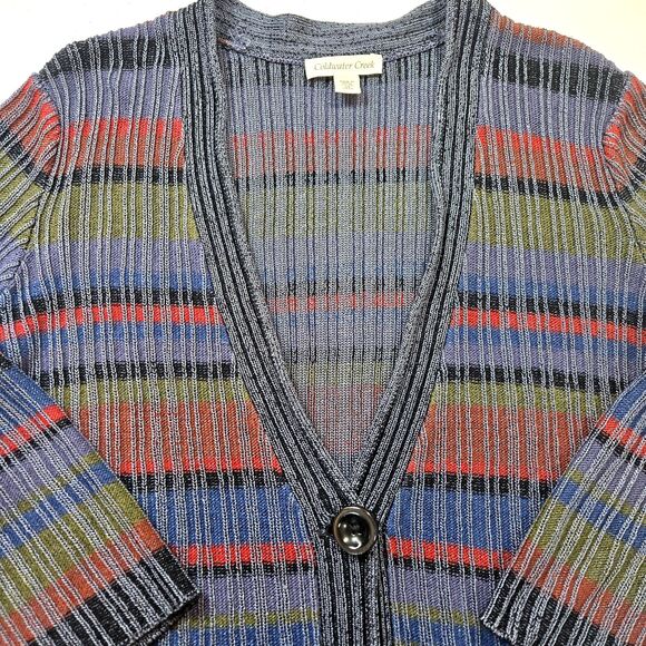 Coldwater Creek Cardigan with Single Button Closure 3/4 Sleeve Multicolor SZ M - Picture 2 of 8